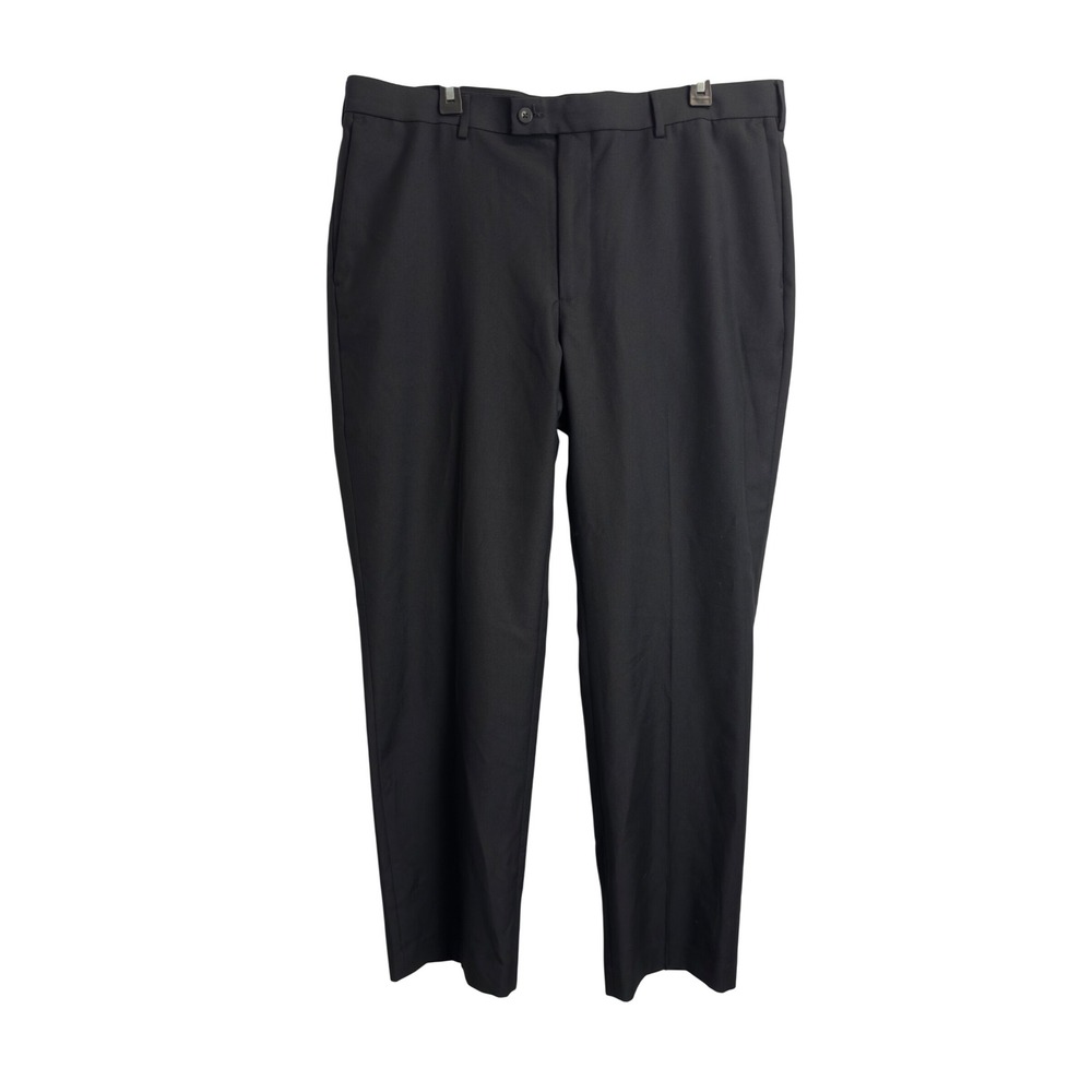 Perry Ellis Portfolio Mens 38x32 Black Flat Front Dress Pants Straight Leg Solid